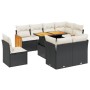Set de sofás de jardín 8 piezas y cojines ratán sintético negro
