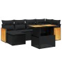 Set de comedor de jardín 7 pzas y cojines ratán sintético negro