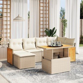 Set sofás de jardín 7 piezas y cojines ratán sintético beige en Conjuntos de jardín | Comprar online en Foro24