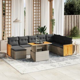 Set de muebles de jardín 9 pzas y cojines ratán sintético gris en Conjuntos de jardín | Comprar online en Foro24