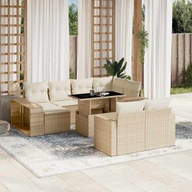 Set de sofás de jardín 11pzas con cojines ratán sintético beige