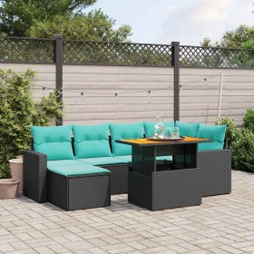 Set de sofás de jardín 11pzas con cojines ratán sintético beige