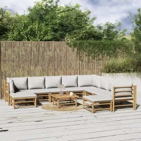 11-teiliges Gartenmöbelset aus Bambus mit hellgrauen Kissen von vidaXL, Gartensets - Ref: Foro24-3155097, Preis: 1,00 €, Raba...