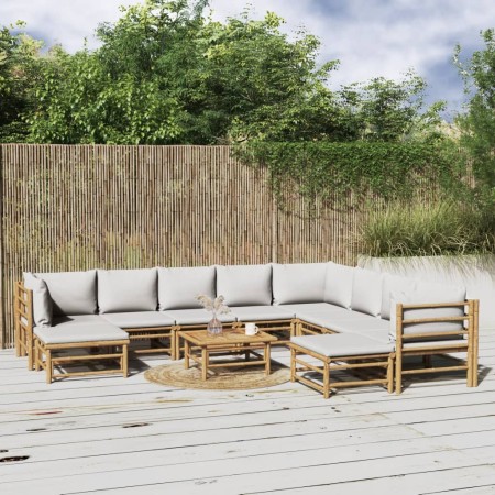 11-teiliges Gartenmöbelset aus Bambus mit hellgrauen Kissen von vidaXL, Gartensets - Ref: Foro24-3155097, Preis: 1,00 €, Raba...