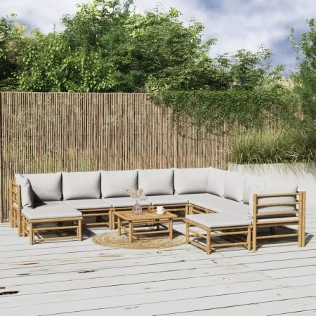 Set de muebles de jardín 11 piezas bambú y cojines gris claro by vidaXL, Garden sets - Ref: Foro24-3155097, Price: 1,00 €, Di...