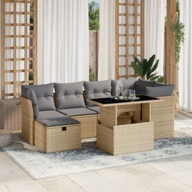 Set sofás de jardín 7 piezas y cojines ratán sintético beige en Conjuntos de jardín | Comprar online en Foro24