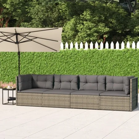 4-teiliges Gartenmöbel-Set und graue synthetische Rattankissen von vidaXL, Gartensets - Ref: Foro24-319611, Preis: 360,30 €, ...