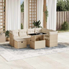 Set de sofás de jardín y cojines 8 piezas ratán sintético beige