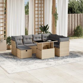 Set de sofás de jardín y cojines 8 piezas ratán sintético beige