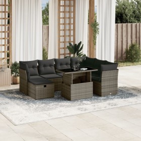 Set de sofás de jardín y cojines 8 piezas ratán sintético gris