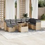 Set de sofás de jardín 9 pzas con cojines ratán sintético beige