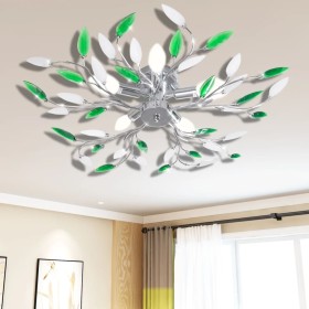 Lámpara de techo cristal forma de hoja 5 E14 verde y blanca