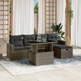 Set de muebles de jardín 6 pzas y cojines ratán sintético gris