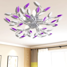Lámpara de techo brazos de cristal forma hoja 5 bombillas E14