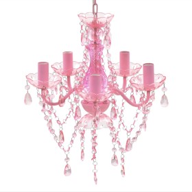 Lámpara de araña de cristal 5 bombillas rosa de vidaXL, Lámparas de araña - Ref: Foro24-240310, Precio: 59,23 €, Descuento: %