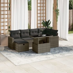 Set de sofás de jardín 7 pzas con cojines ratán sintético gris