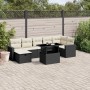 Set de sofás de jardín 8 piezas y cojines ratán sintético negro