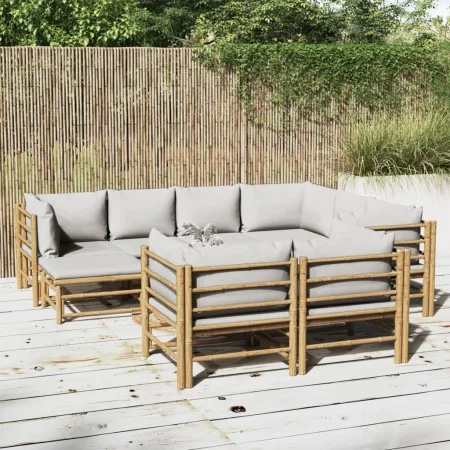 Gartenmöbel-Set 10-teilig aus Bambus und hellgrauen Kissen von vidaXL, Gartensets - Ref: Foro24-3155096, Preis: 982,91 €, Rab...