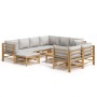 Set de muebles de jardín 10 piezas bambú y cojines gris claro