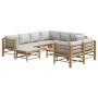 Set de muebles de jardín 10 piezas bambú y cojines gris claro
