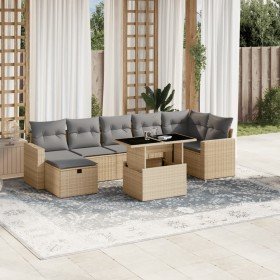 Set de sofás de jardín y cojines 8 piezas ratán sintético beige