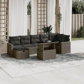 Set de sofás de jardín y cojines 8 piezas ratán sintético gris