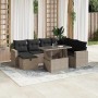 Set de sofás de jardín 8 pzas y cojines ratán sintético gris
