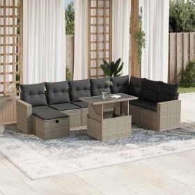 Set muebles jardín 9 pzas y cojines ratán sintético gris claro Set muebles jardín 9 pzas y cojines ratán sintético gris claro