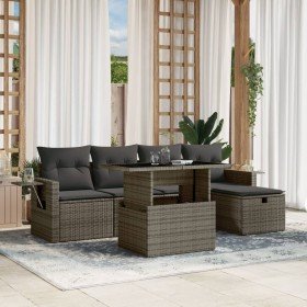Set de muebles de jardín 6 pzas y cojines ratán sintético gris Set de muebles de jardín 6 pzas y cojines ratán sintético gris