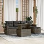 Set de muebles de jardín 6 pzas y cojines ratán sintético gris