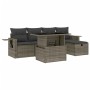 Set de muebles de jardín 6 pzas y cojines ratán sintético gris