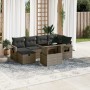 Set de sofás de jardín 7 pzas con cojines ratán sintético gris