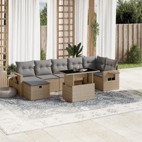Set de sofás de jardín y cojines 8 piezas ratán sintético beige Set de sofás de jardín y cojines 8 piezas ratán sintético beige