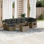 Set de sofás de jardín y cojines 8 piezas ratán sintético gris