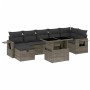 Set de sofás de jardín y cojines 8 piezas ratán sintético gris