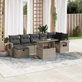 Set de sofás de jardín 8 pzas y cojines ratán sintético gris