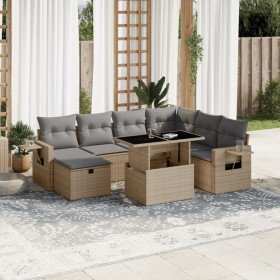 Set de sofás de jardín y cojines 8 piezas ratán sintético beige en Conjuntos de jardín | Comprar online en Foro24