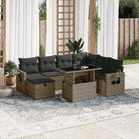 Set de sofás de jardín y cojines 8 piezas ratán sintético gris