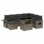 Set de sofás de jardín y cojines 8 piezas ratán sintético gris