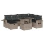 Set de sofás de jardín 8 pzas y cojines ratán sintético gris