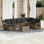 Set de muebles de jardín 9 pzas y cojines ratán sintético gris