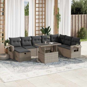 Set muebles jardín 9 pzas y cojines ratán sintético gris claro Set muebles jardín 9 pzas y cojines ratán sintético gris claro