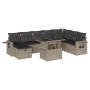 Set muebles jardín 9 pzas y cojines ratán sintético gris claro