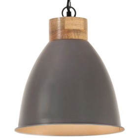 Lámpara colgante industrial hierro gris y madera 35 cm E27