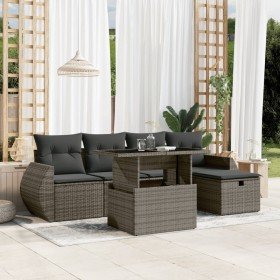 Set de muebles de jardín 6 pzas y cojines ratán sintético gris