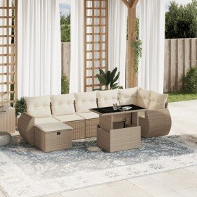 Set de sofás de jardín y cojines 8 piezas ratán sintético beige Set de sofás de jardín y cojines 8 piezas ratán sintético beige