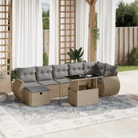 Set de sofás de jardín y cojines 8 piezas ratán sintético beige