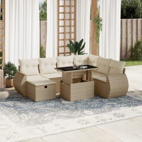 Set de sofás de jardín y cojines 8 piezas ratán sintético beige