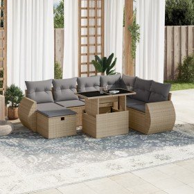 Set de sofás de jardín y cojines 8 piezas ratán sintético beige