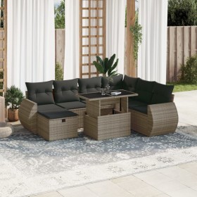 Set de sofás de jardín y cojines 8 piezas ratán sintético gris